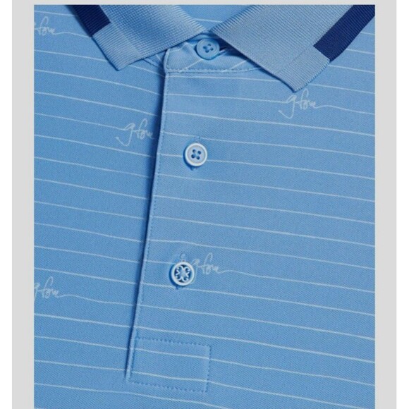 G/FORE Script Stripe Banded Sleeve Tech Pique Golf Polo Men's Size XL Blue NEW - Picture 3 of 8